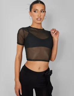 Public Desire Mesh Fitted T-Shirt | Women Tops