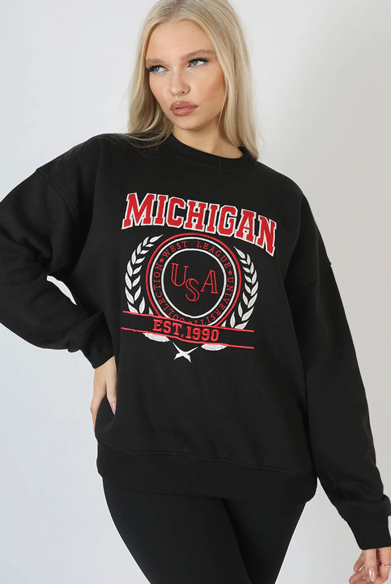 Public Desire Michigan Embroidered Slogan Oversized Sweatshirt | Women Sweatshirt & Hoodies
