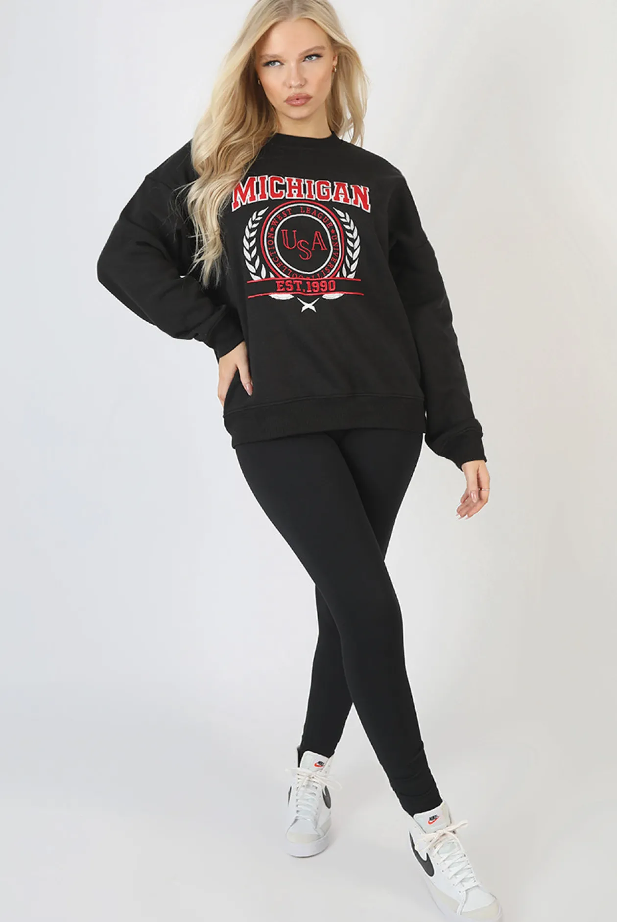 Public Desire Michigan Embroidered Slogan Oversized Sweatshirt | Women Sweatshirt & Hoodies