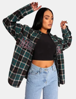 Public Desire Michigan Slogan Check Shirt Forest | Women Tops