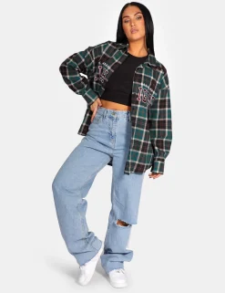 Public Desire Michigan Slogan Check Shirt Forest | Women Tops