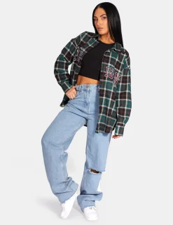 Public Desire Michigan Slogan Check Shirt Forest | Women Tops