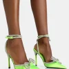 Public Desire Midnight Neon Satin Wrap Around Bow Pointed Toe Court Heels | Women Court Heels