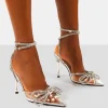 Public Desire Midnight Perspex Wrap Around Diamante Bow Pointed Toe High Heel | Women Court Heels