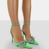 Public Desire Midnight Satin Wrap Around Bow Pointed Toe Court Heels | Women Court Heels