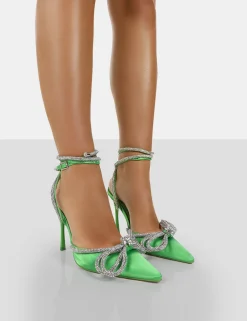 Public Desire Midnight Satin Wrap Around Bow Pointed Toe Court Heels | Women Court Heels