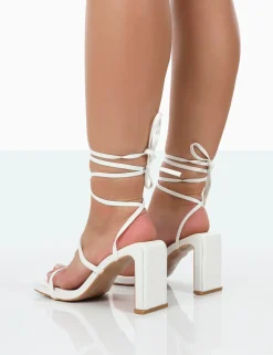 Public Desire Misha Square Toe Strappy Lace Up Thin Block Heels | Women Lace Up Heels