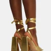 Public Desire Mojito Lace Up Pyramid Block Heels | Women Square Toe Heels
