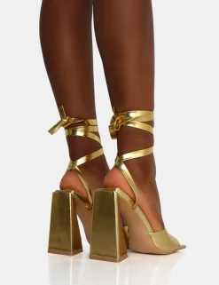 Public Desire Mojito Lace Up Pyramid Block Heels | Women Square Toe Heels