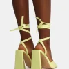 Public Desire Mojito Patent Lace Up Pyramid Block Heels | Women Square Toe Heels