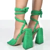 Public Desire Mojito Towelling Lace Up Pyramid Block Heels | Women Lace Up Heels