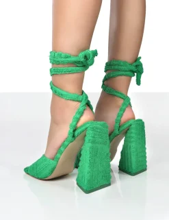 Public Desire Mojito Towelling Lace Up Pyramid Block Heels | Women Lace Up Heels