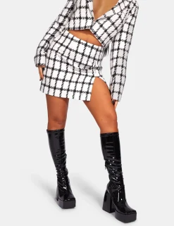 Public Desire Monochrome Textured Check Mini Skirt Ivory | Women Skirts