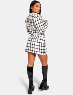 Public Desire Monochrome Textured Check Mini Skirt Ivory | Women Skirts