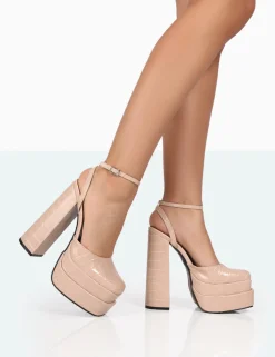 Public Desire Moonchild Croc Closed Toe Statement Platform Block Heels | Women Platform Heels