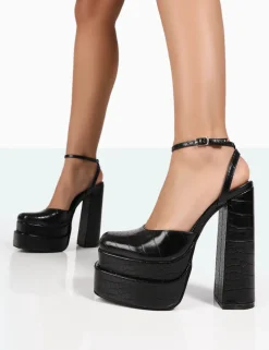 Public Desire Moonchild Croc Closed Toe Statement Platform Block Heels | Women Platform Heels