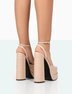 Public Desire Moonchild Croc Closed Toe Statement Platform Block Heels | Women Platform Heels