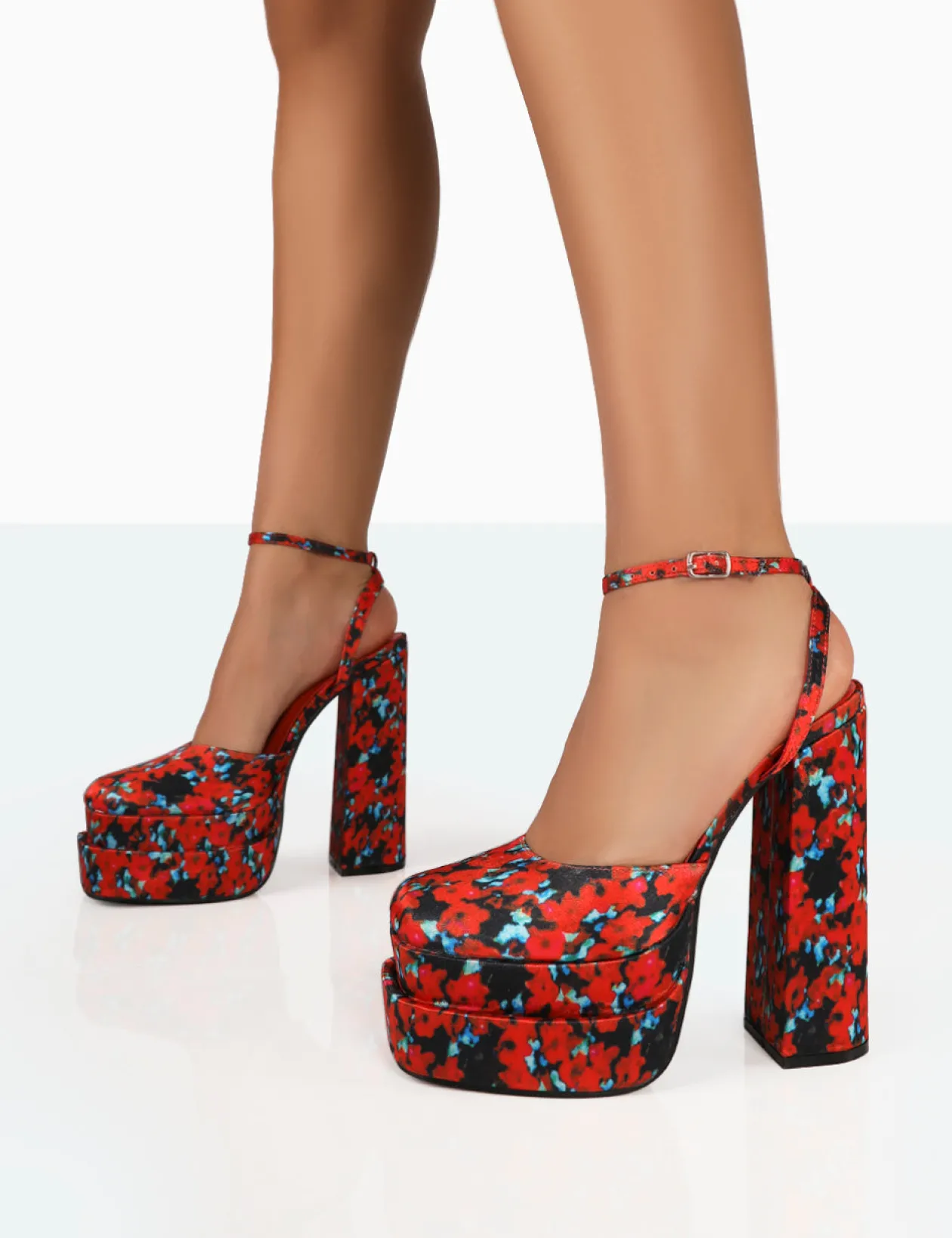 Public Desire Moonchild Floral Satin Closed Toe Statement Platform Block Heels | Women Platform Heels