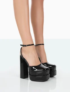 Public Desire Moonchild Patent Closed Toe Statement Platform Block Heels | Women Platform Heels