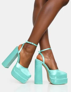 Public Desire Moonchild Satin Closed Toe Statement Platform Block Heels | Women Platform Heels
