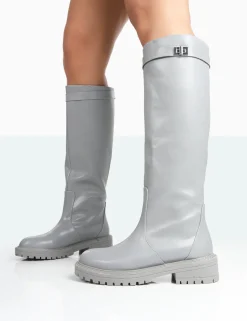 Public Desire More Fun Pu Round Toe Chunky Sole Knee High Boots | Women Chunky Boots