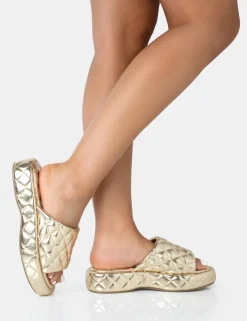 Public Desire Mykonos Flatform Quilted Slider Sandals | Women Chunky Sandals