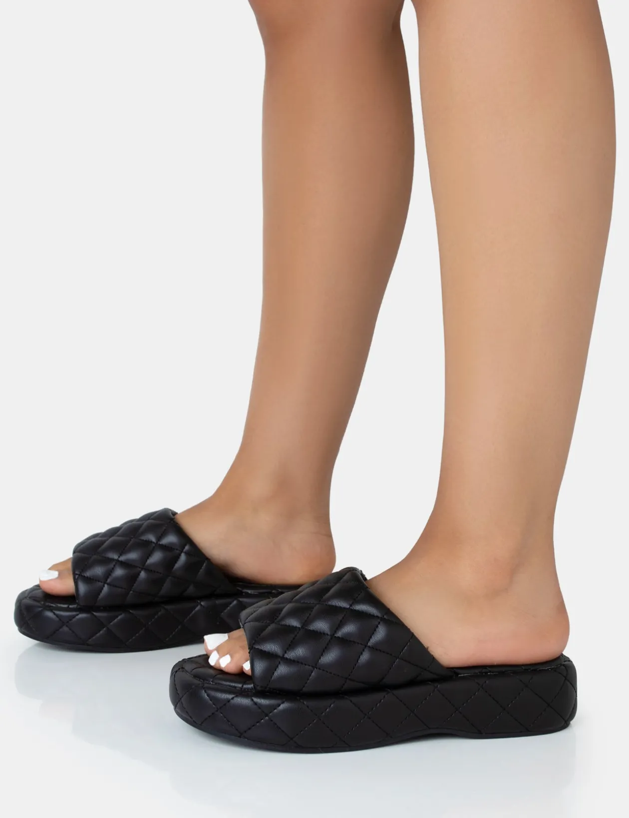 Public Desire Mykonos Flatform Quilted Slider Sandals | Women Chunky Sandals