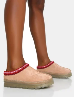Public Desire Nala Faux Suede Embroidered Slipper Platform Boots | Women Ultra Mini Boots