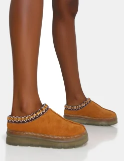 Public Desire Nala Faux Suede Embroidered Slipper Platform Boots | Women Ultra Mini Boots