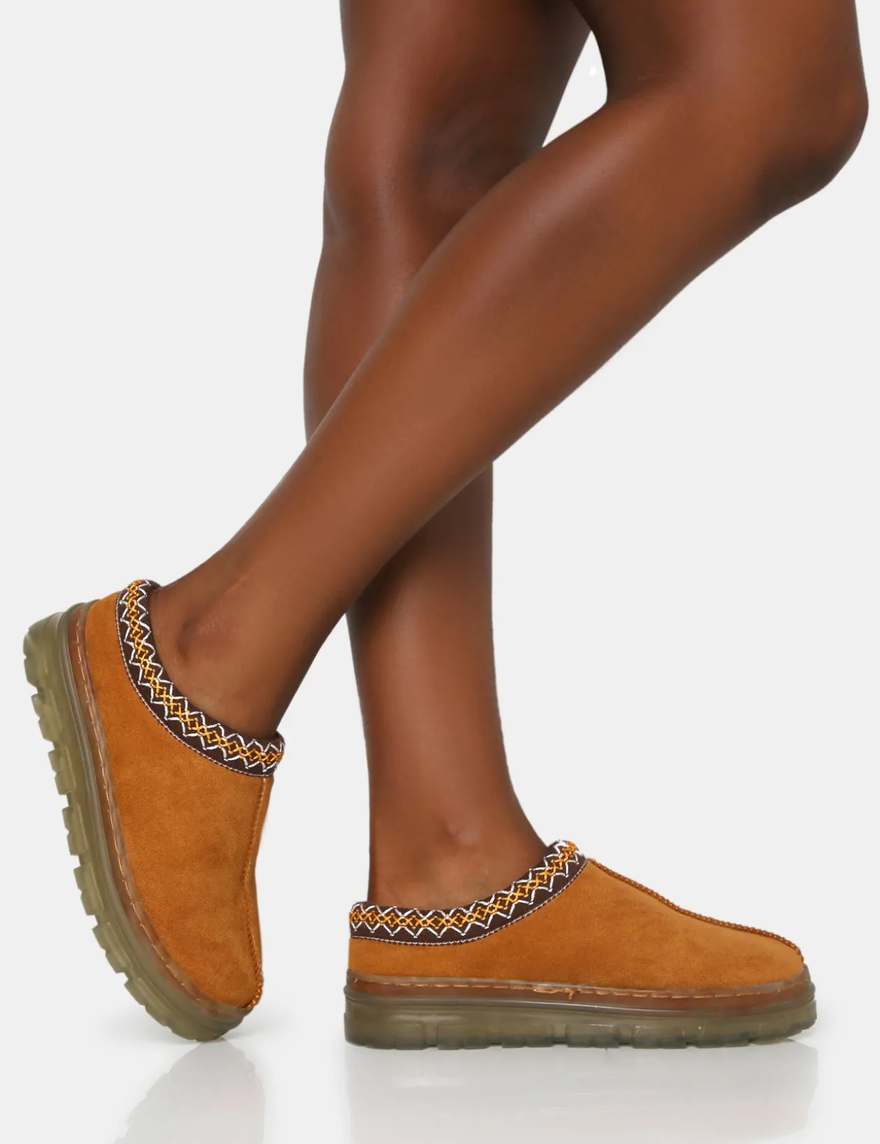 Public Desire Nala Faux Suede Embroidered Slipper Platform Boots | Women Ultra Mini Boots