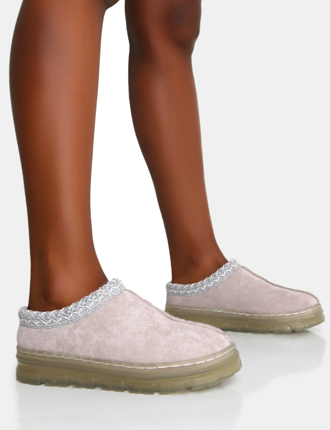 Public Desire Nala Light Faux Suede Embroidered Slipper Platform Boots | Women Ultra Mini Boots