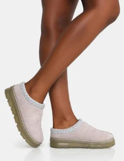 Public Desire Nala Light Faux Suede Embroidered Slipper Platform Boots | Women Ultra Mini Boots