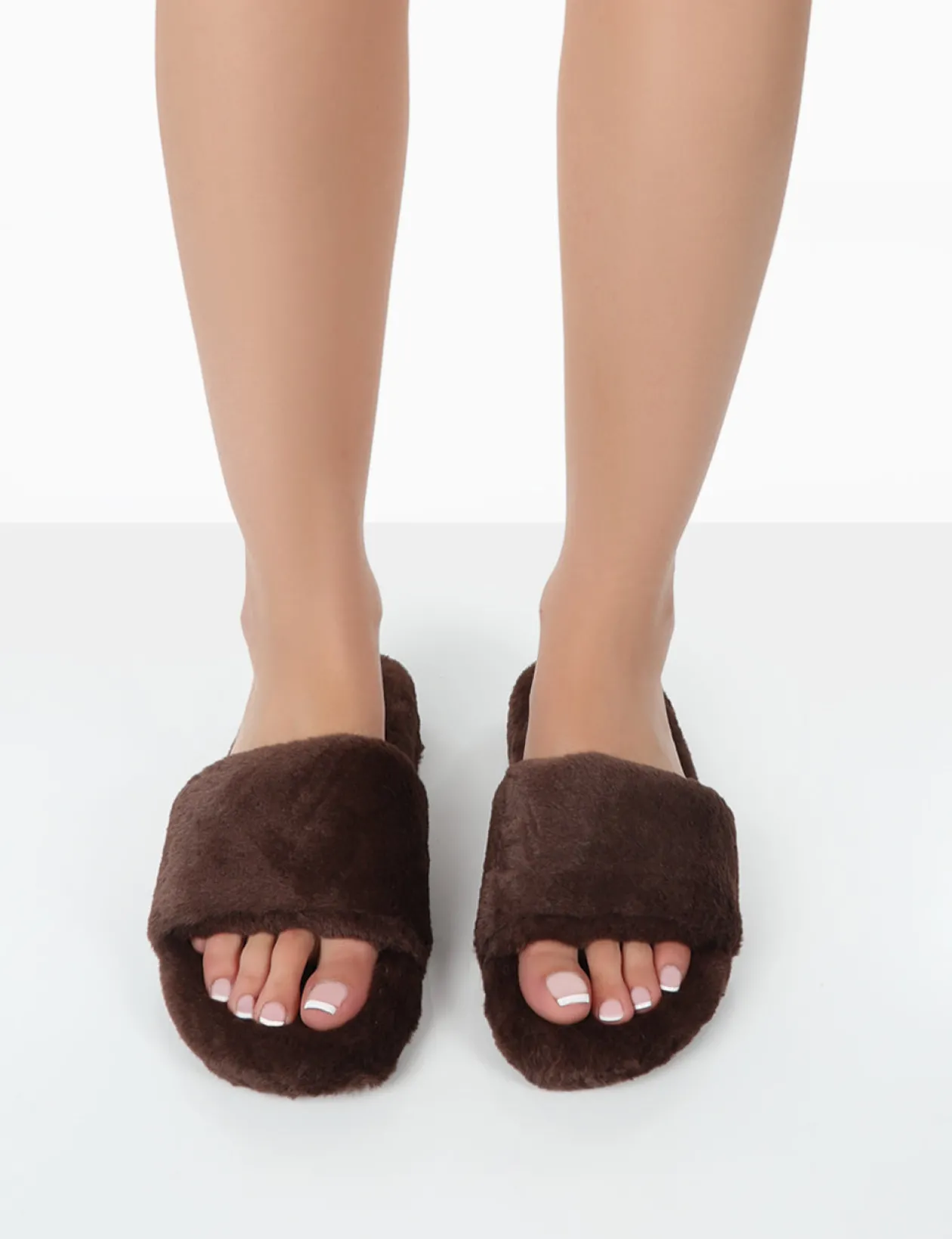 Public Desire Namaste Chocolate Fluffy Faux Fur Slippers | Women Slippers