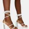 Public Desire Natty Pu Lace Up Square Toe Mid Block Heels | Women Square Toe Heels
