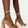 Public Desire Natty Pu Lace Up Square Toe Mid Block Heels | Women Square Toe Heels