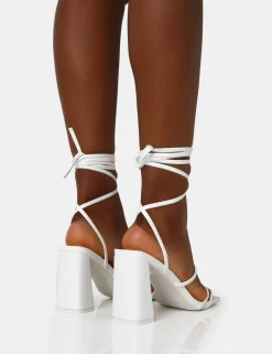 Public Desire Natty Pu Lace Up Square Toe Mid Block Heels | Women Square Toe Heels