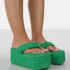 Public Desire Nell Green Terry Towelling Platform Wedge Flip Flop Sandals | Women Festival Sandals