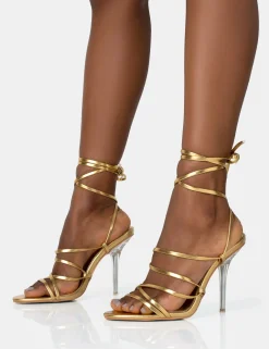 Public Desire Nobu Lace Up Round Toe Perspex Stiletto Heels | Women Stilettos