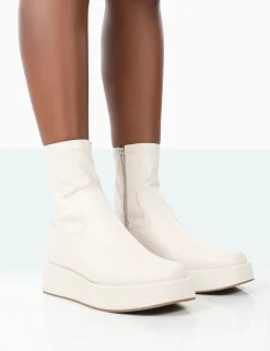 Public Desire Not Okay Pu Chunky Sole Platform Sock Ankle Boots | Women Flat Boots