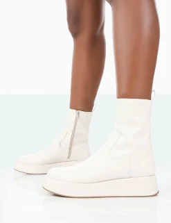 Public Desire Not Okay Pu Chunky Sole Platform Sock Ankle Boots | Women Flat Boots
