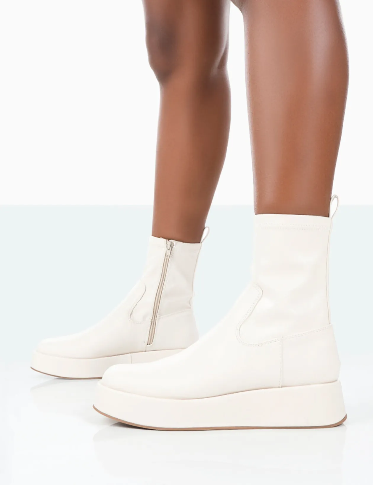 Public Desire Not Okay Pu Chunky Sole Platform Sock Ankle Boots | Women Flat Boots