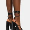 Public Desire Nyla Patent Strappy Lace Up Square Toe Block Heels | Women Square Toe Heels