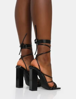 Public Desire Nyla Patent Strappy Lace Up Square Toe Block Heels | Women Square Toe Heels