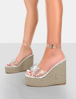 Public Desire Ocean Beach Patent Bow Platform Wedge Heels | Women Wedges