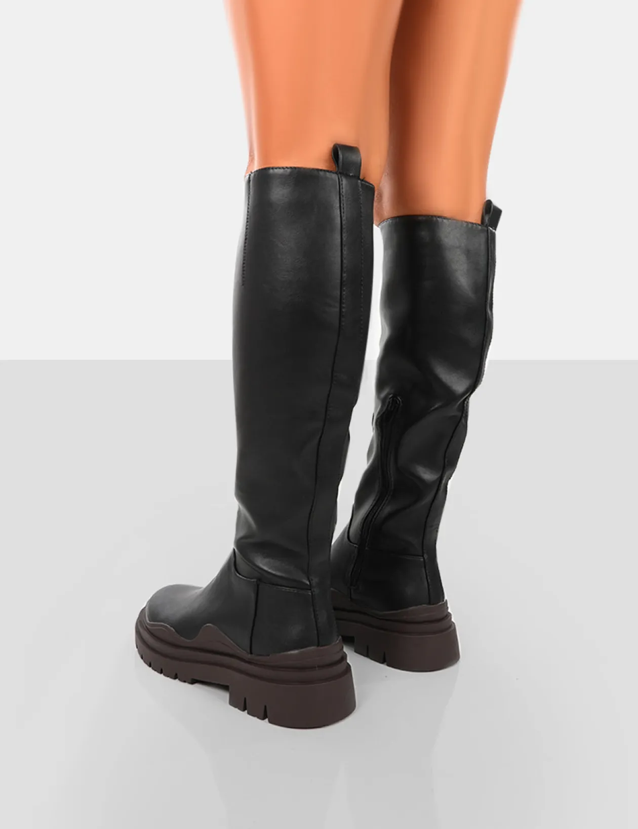 Public Desire On Point Black Pu Chunky Sole Knee High Boots | Women Knee High Boots