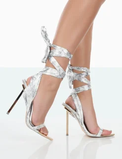 Public Desire On Trend Print Satin Wrap Around Pointed Toe Stiletto Heels | Women Stilettos