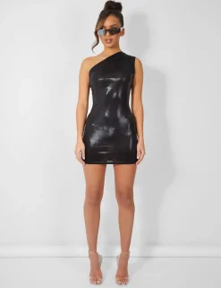 Public Desire One Shoulder Ruched Metallic Mini Dress | Women Dresses