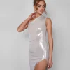 Public Desire One Shoulder Ruched Metallic Midi Dress With Split | Women Dresses