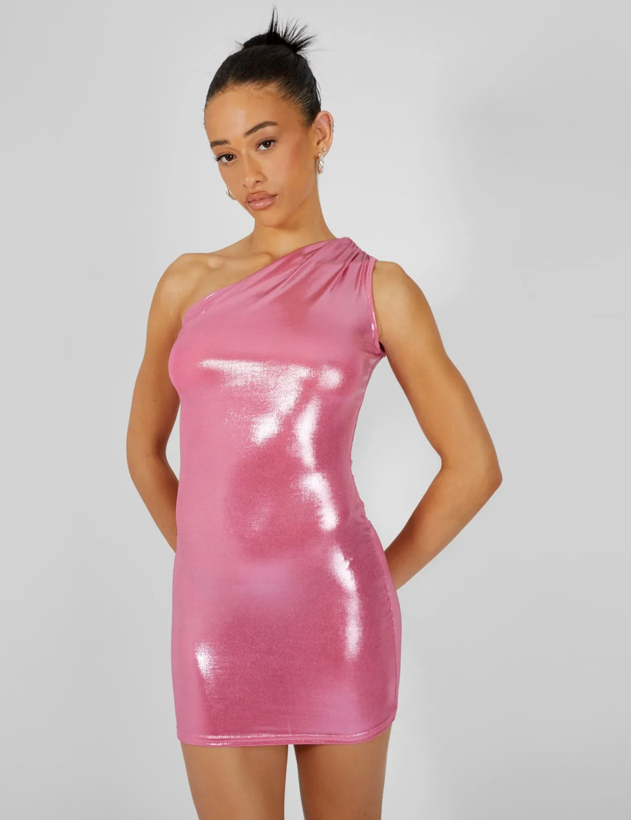 Public Desire One Shoulder Ruched Metallic Mini Dress | Women Dresses