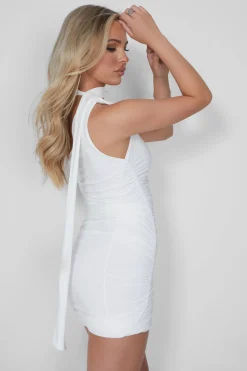 Public Desire One Shoulder Ruched Mini Dress With Scarf White | Women Dresses